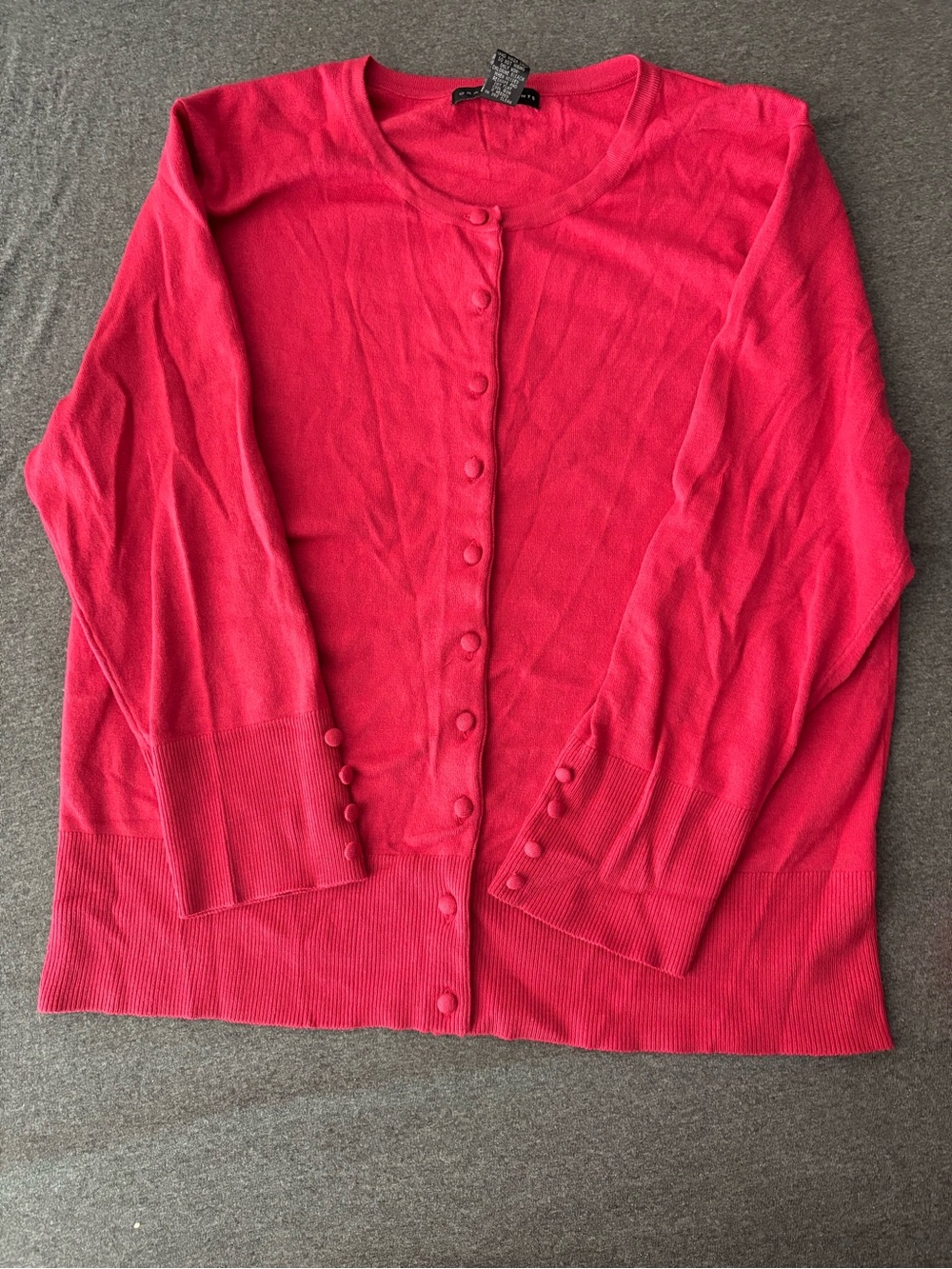 Grace Elements Bright Pink-Red Button-Front Crewneck Cardigan